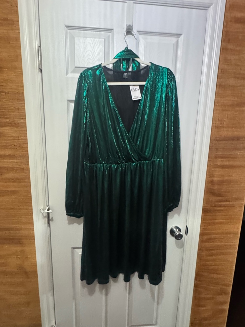 SHEIN Emerald Green Shimmer Long Sleeve Wrap Dress